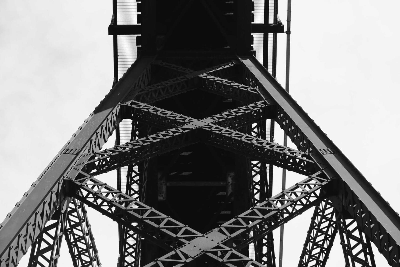 A steel tower seen from below.